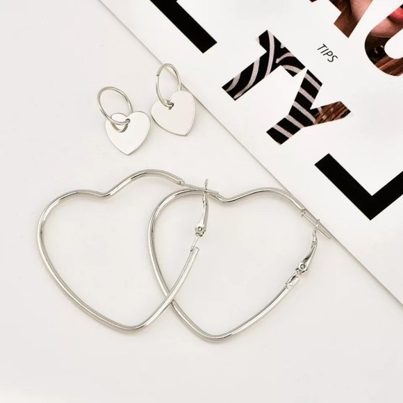 2Pair Double Heart Hoop Dangle Earrings - Picture 3 of 7